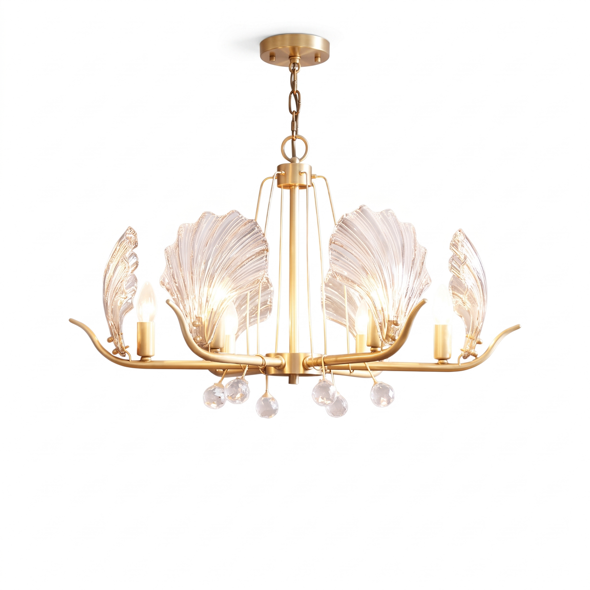 Amber Shell Glass Brass Chandelier