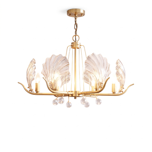 Amber Shell Glass Brass Chandelier