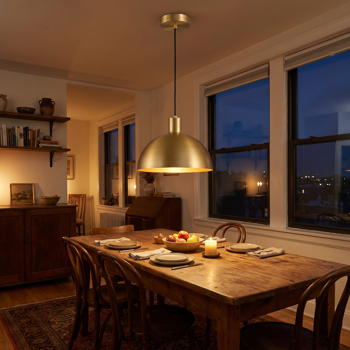Brass Dome Pendant Light in a dining room