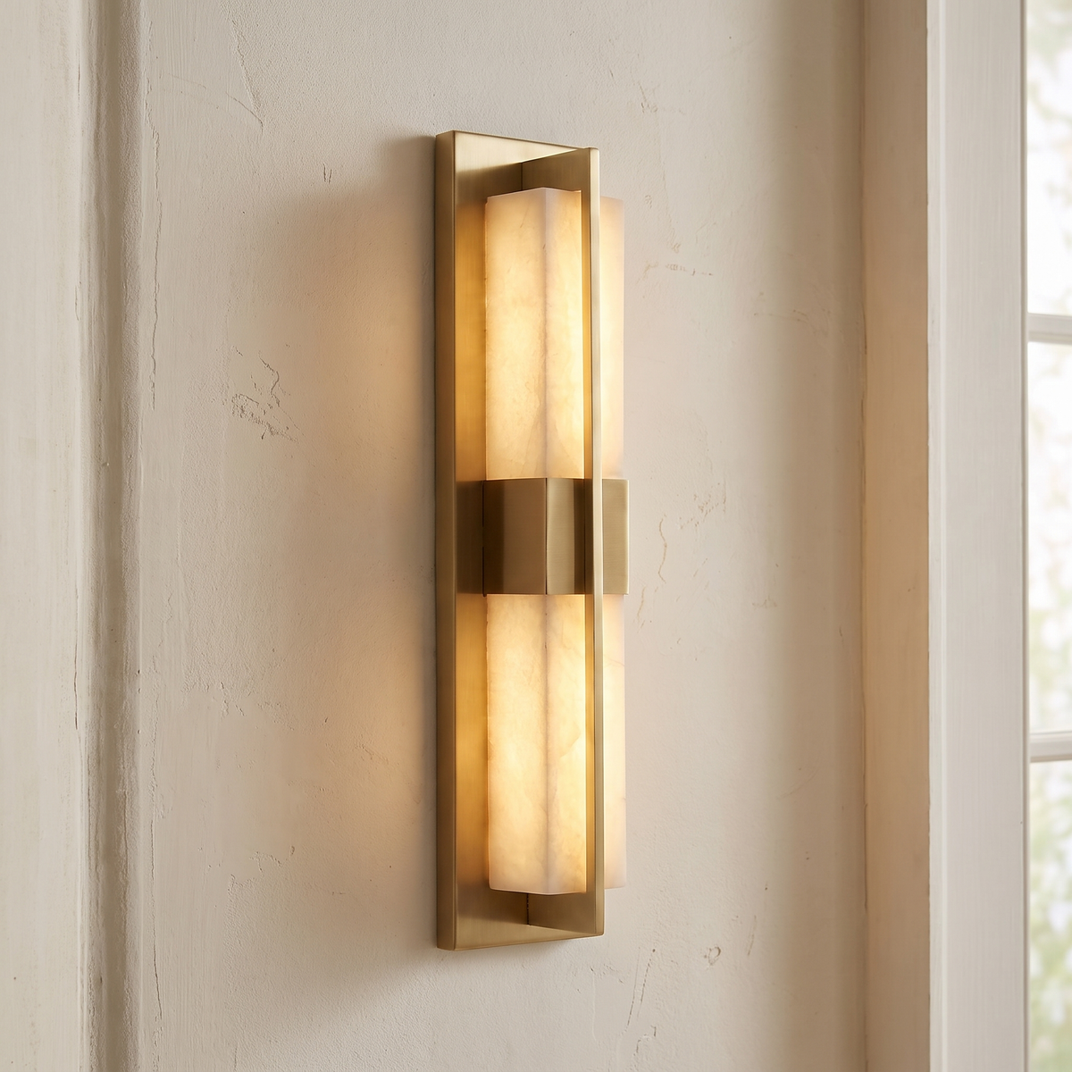 Banded Alabaster Panel LED Wall Lamp close-up detail