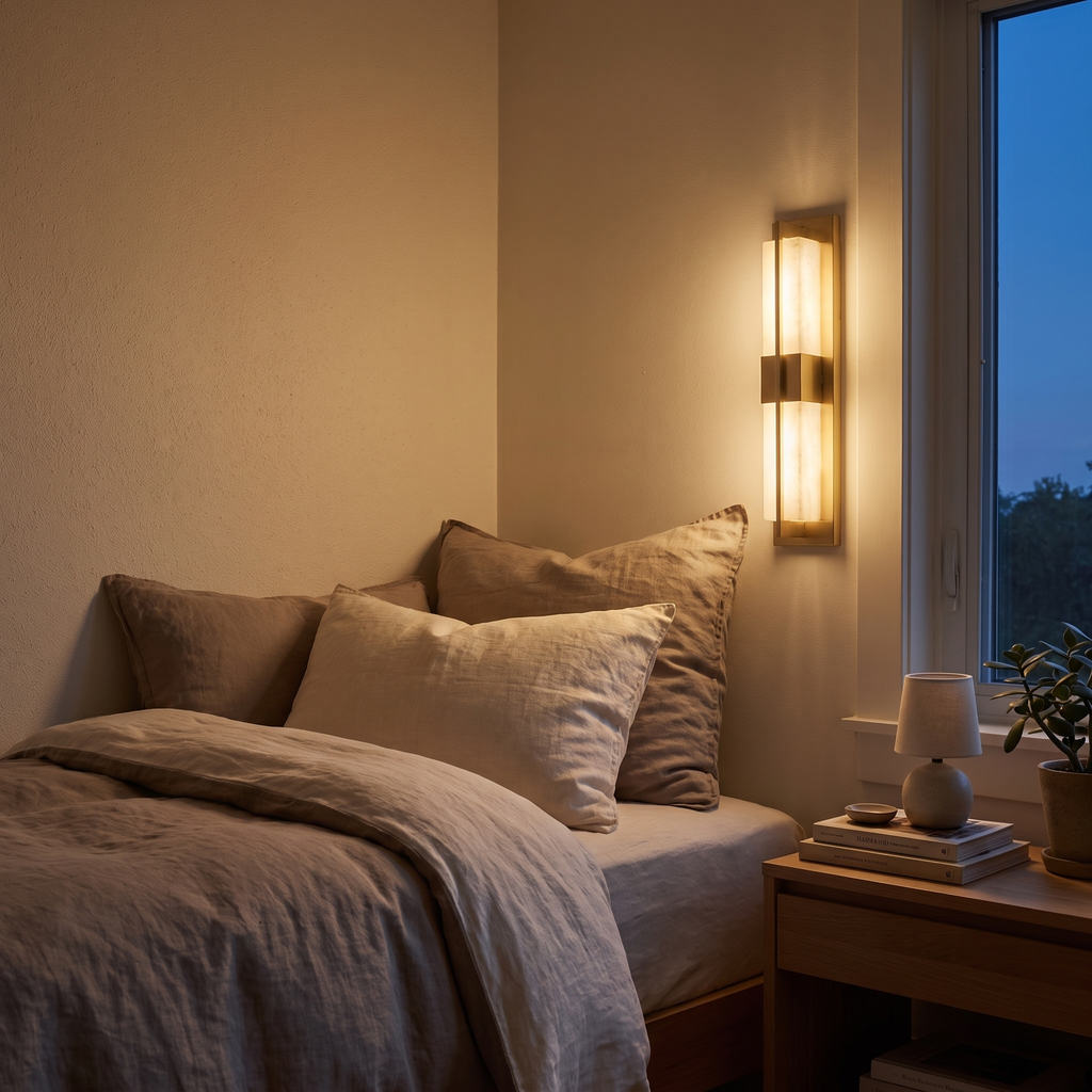 Banded Alabaster Panel LED Wall Lamp in a bedroom