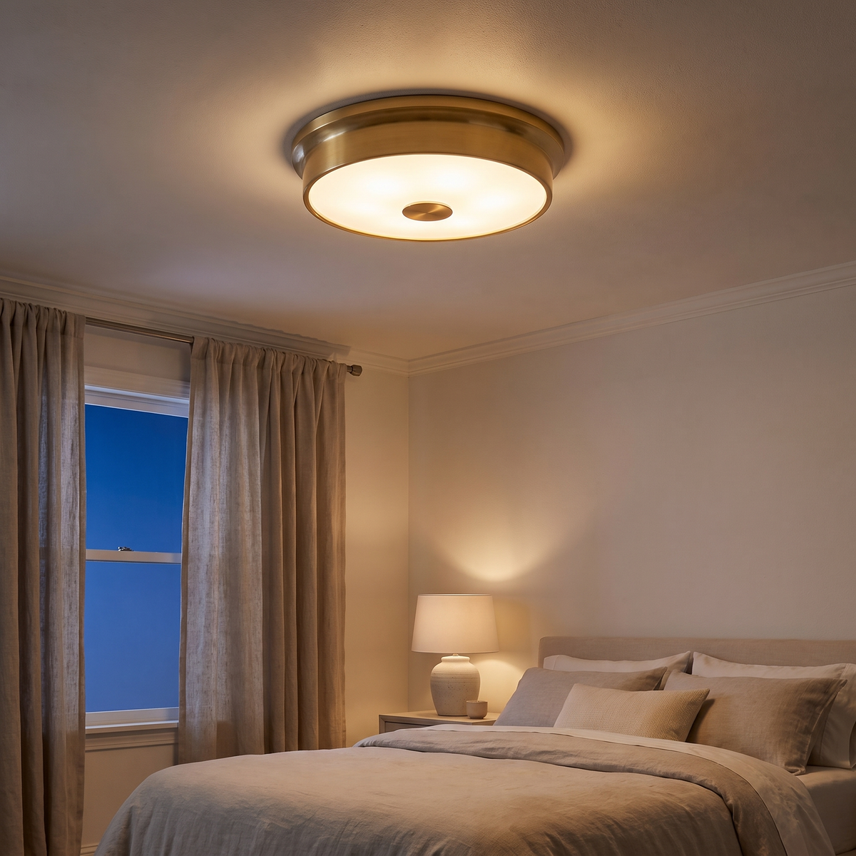 Slim Round Frosted Glass LED Flush Ceiling Light in a bedroom
