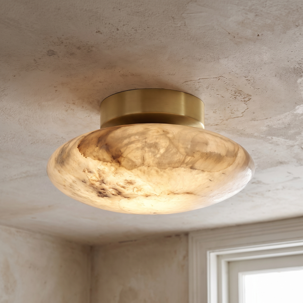 Shallow Alabaster Dome Flush Ceiling Light close-up detail