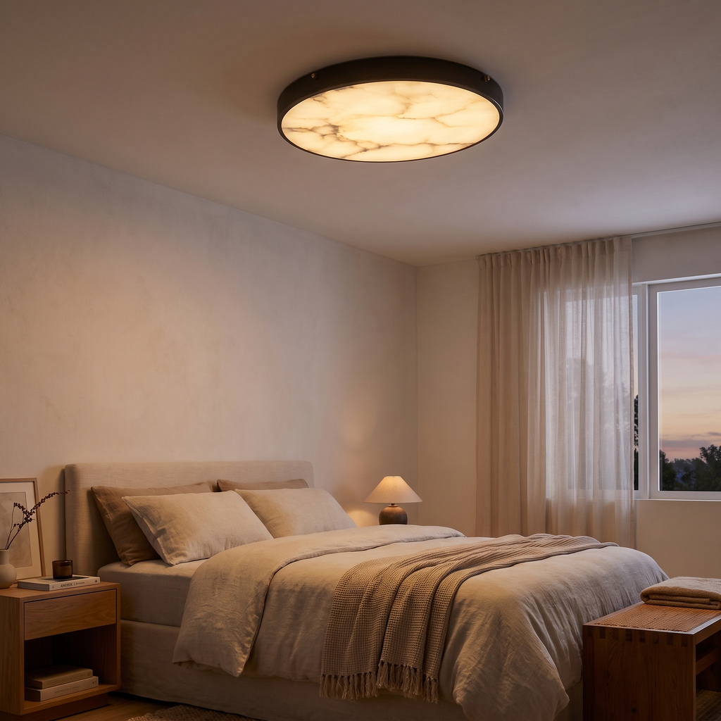 Ultra-Thin Veined Panel LED Ceiling Light in a bedroom