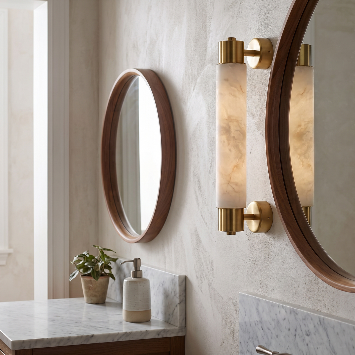 Vertical Alabaster Bar LED Wall Lamp in a hallway