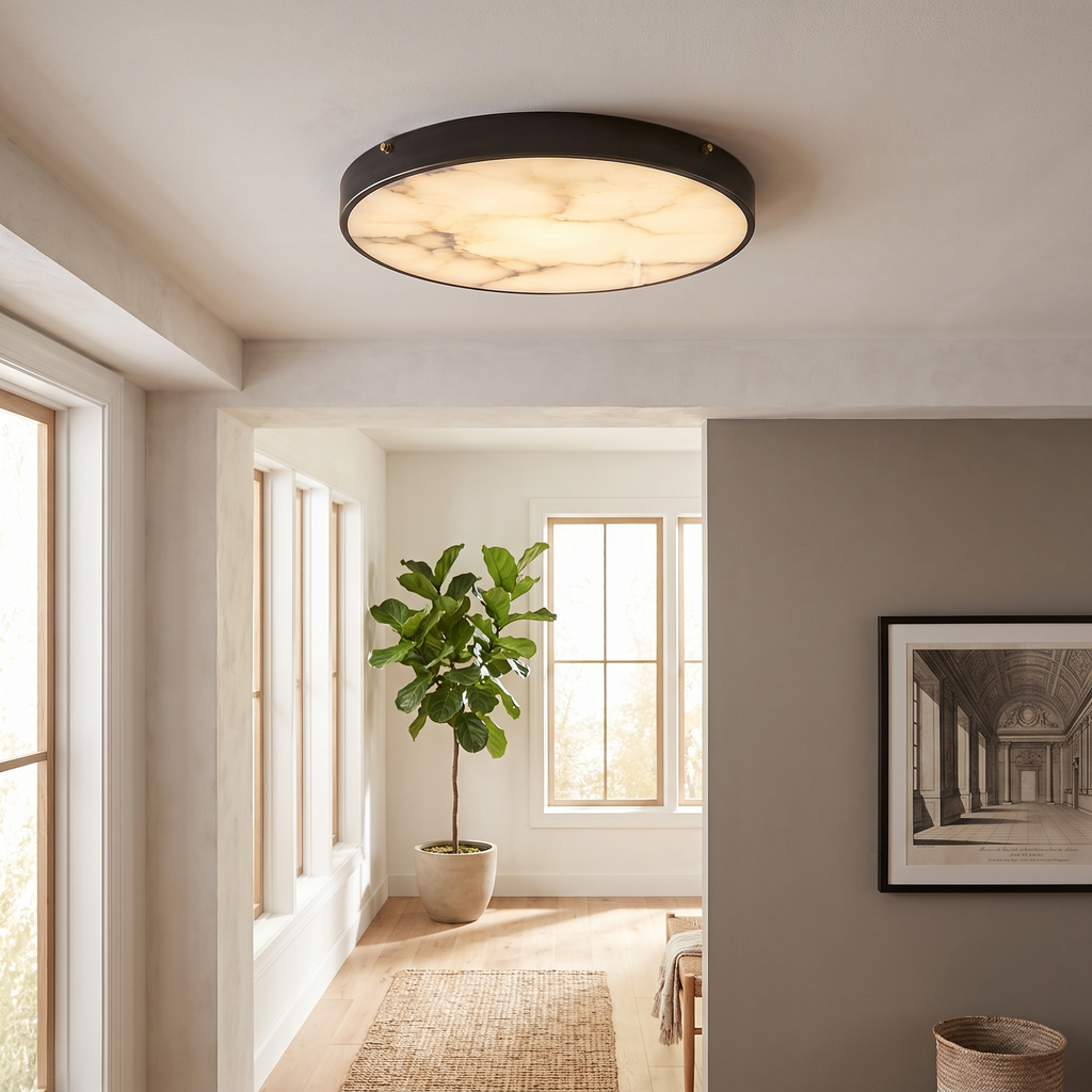 Ultra-Thin Veined Panel LED Ceiling Light in a hallway