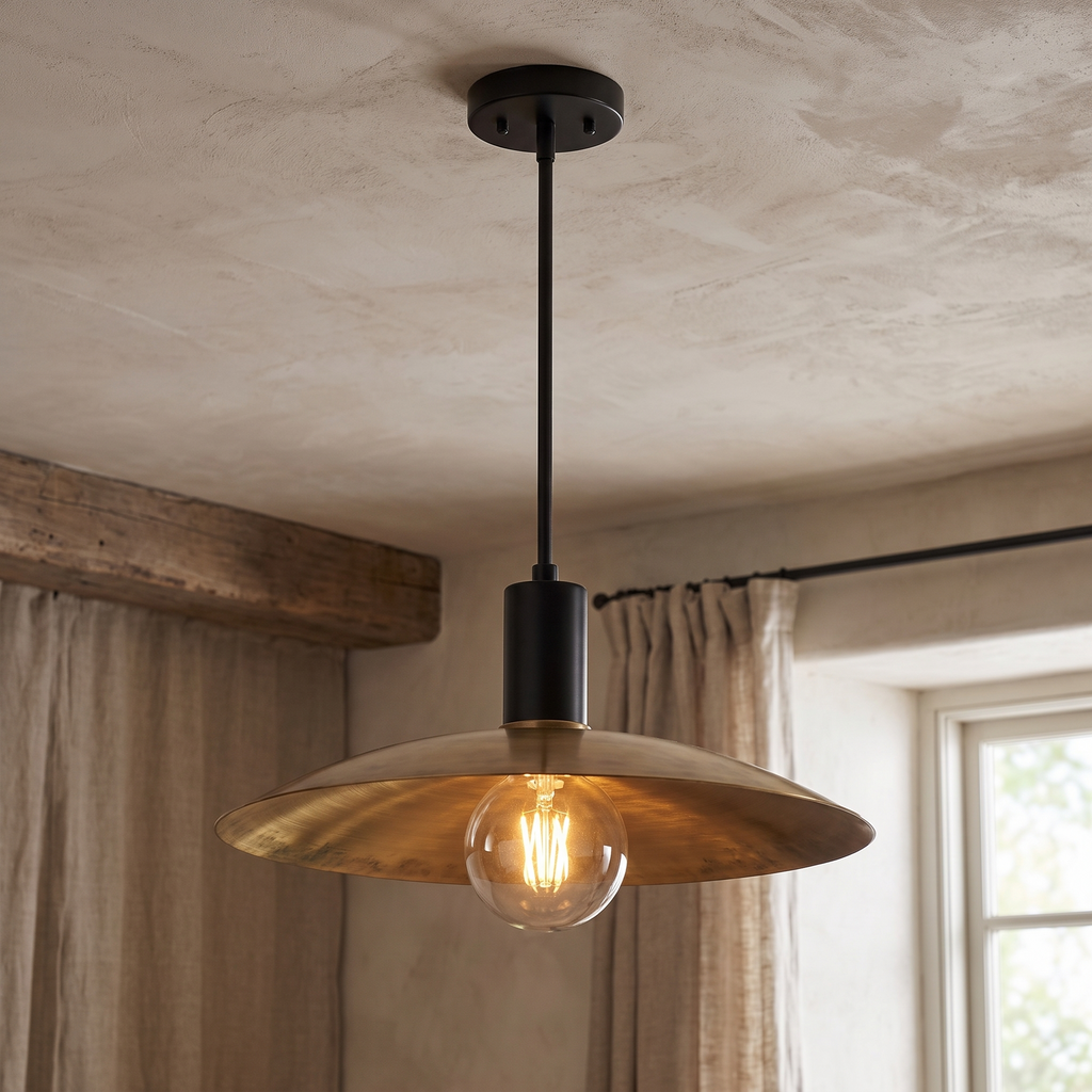 Wide Brass Shade Pendant Light close-up detail