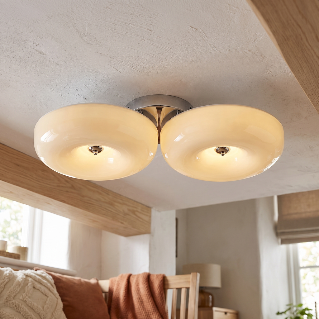 Twin Glossy Dome LED Flush Ceiling Light close-up detail
