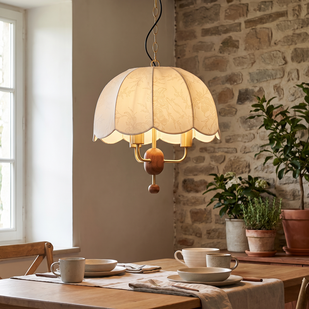 Scalloped Fabric Dome Pendant Lamp close-up detail