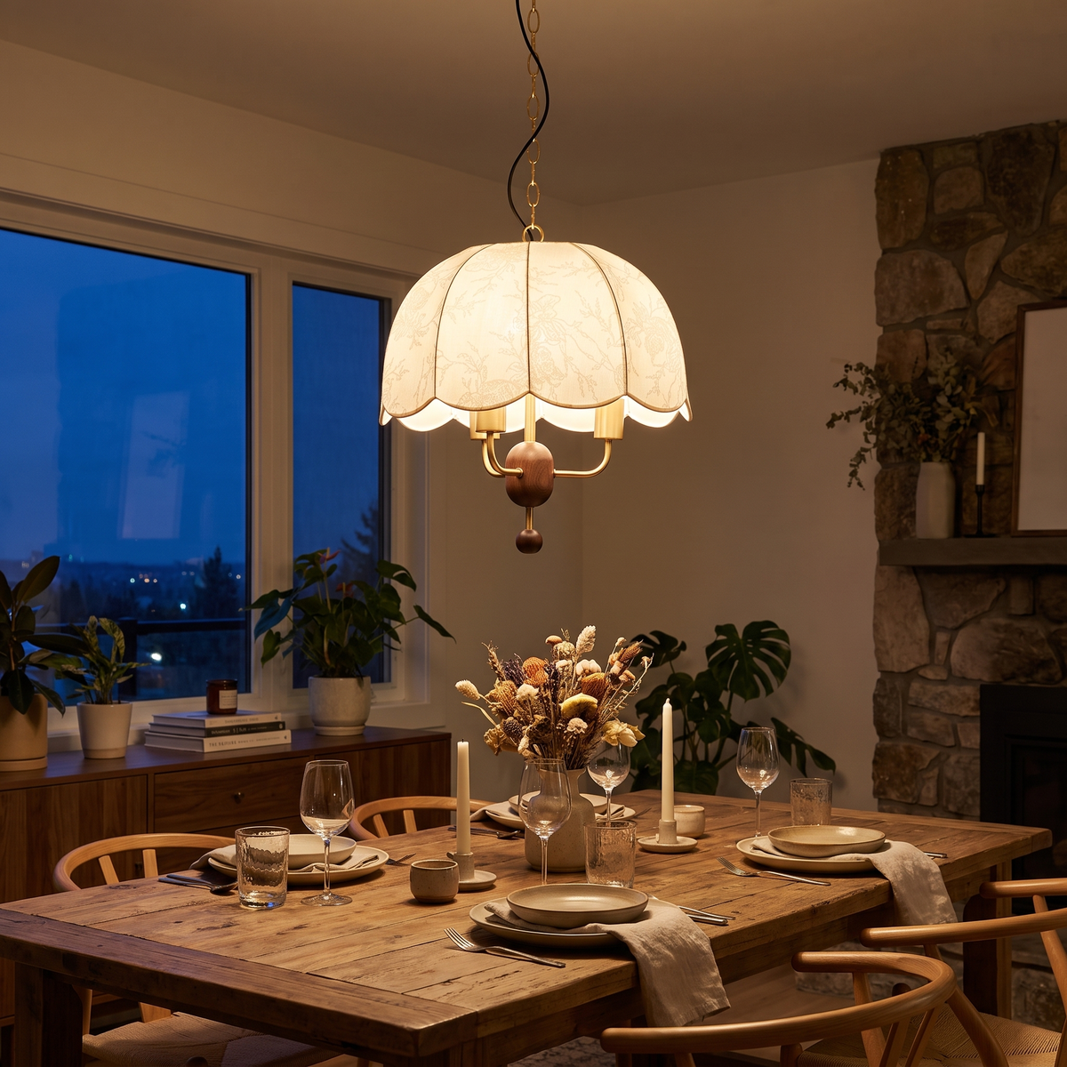 Scalloped Fabric Dome Pendant Lamp in a dining room
