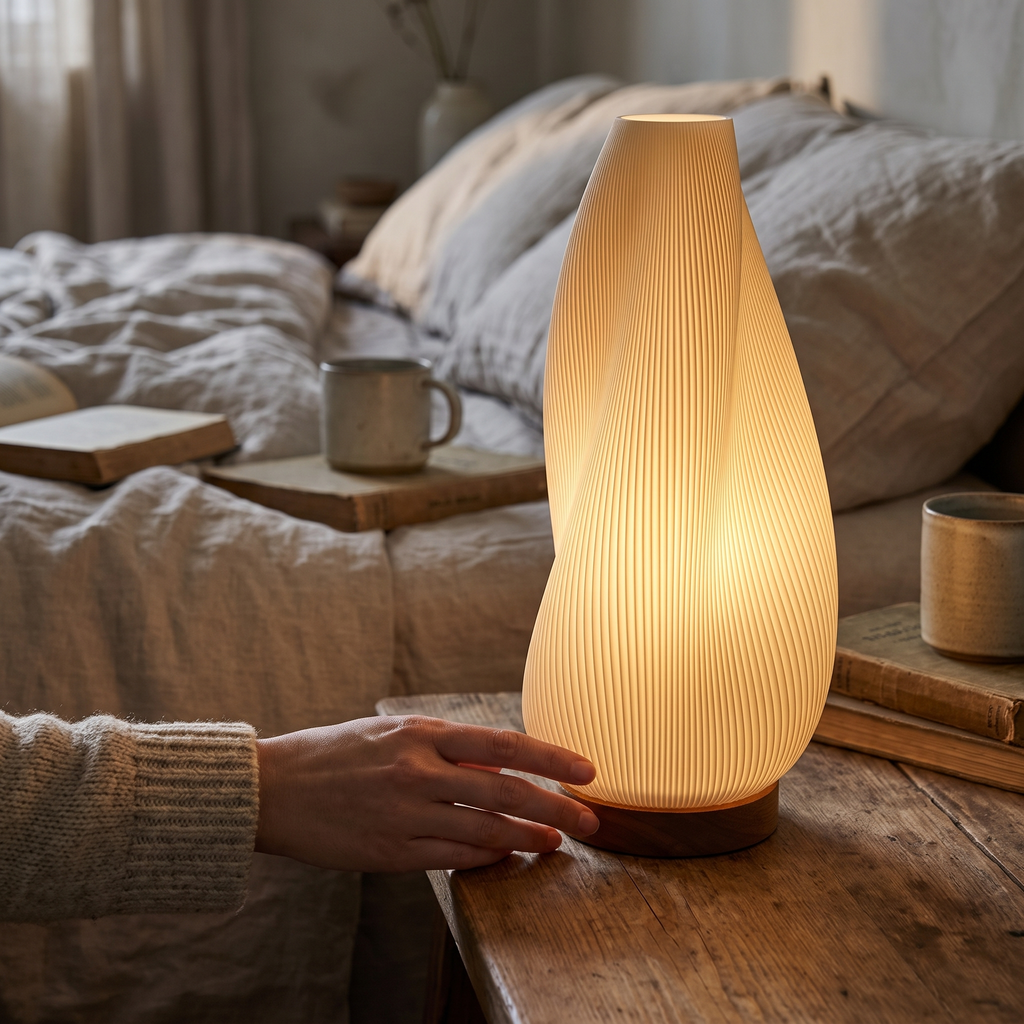 Swirl Pleated Shade Wood Base Table Lamp close-up detail