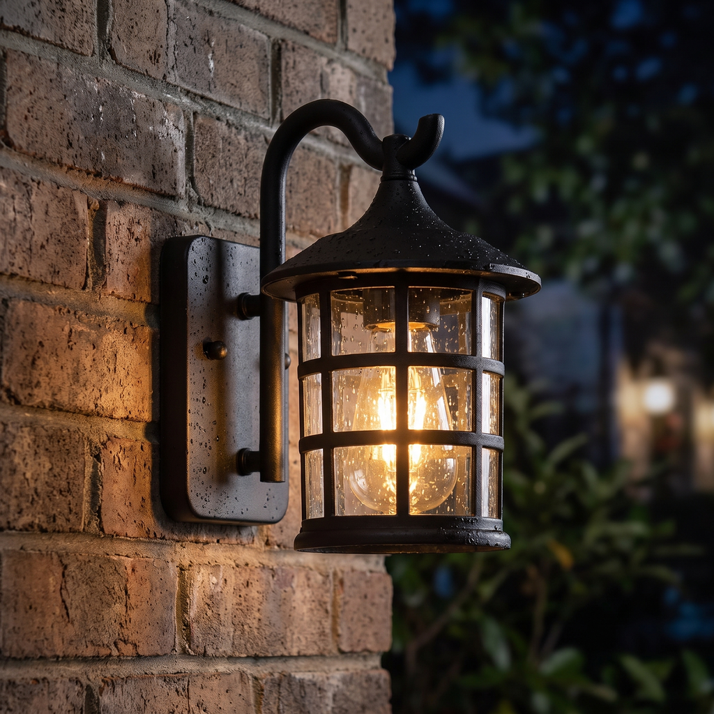 Seeded Glass Lantern Outdoor Wall Light close-up detail