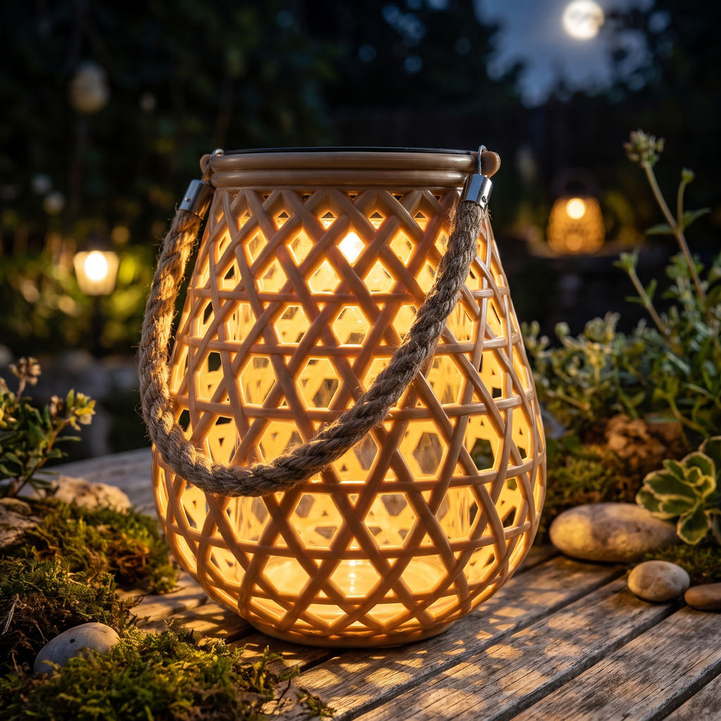 Solar Woven-Look Garden Lantern close-up detail