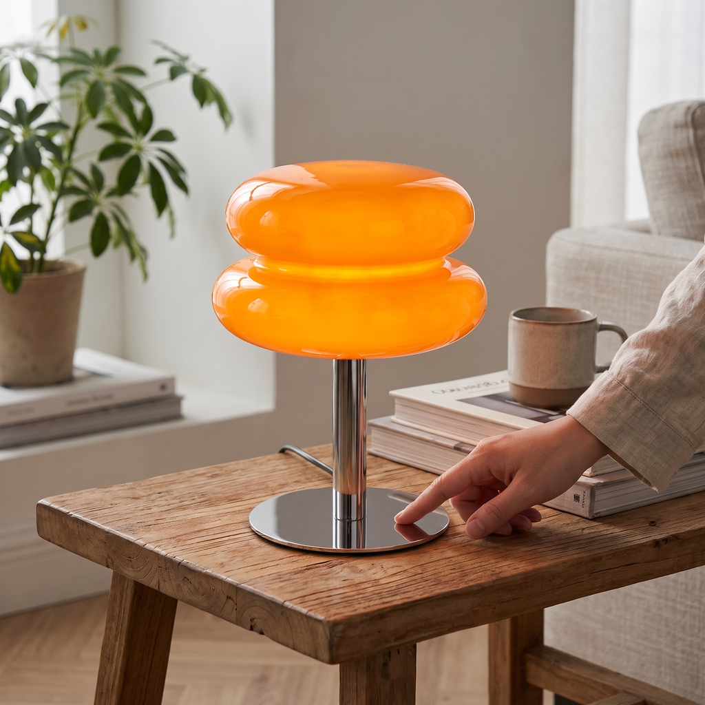Double-Dome Glass Chrome Table Lamp close-up detail