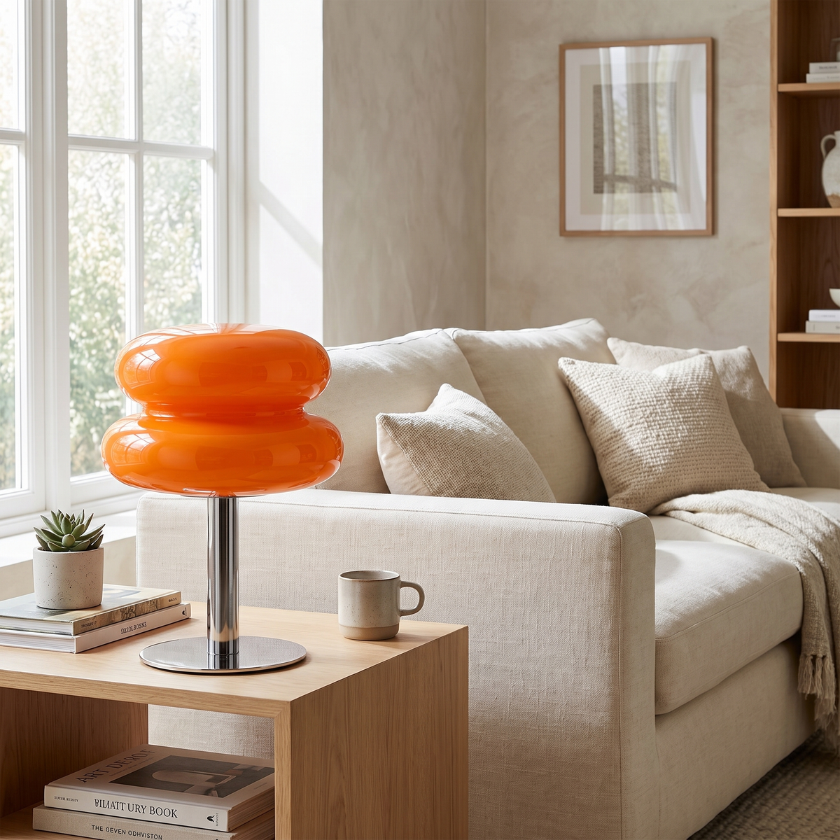 Double-Dome Glass Chrome Table Lamp in a living room