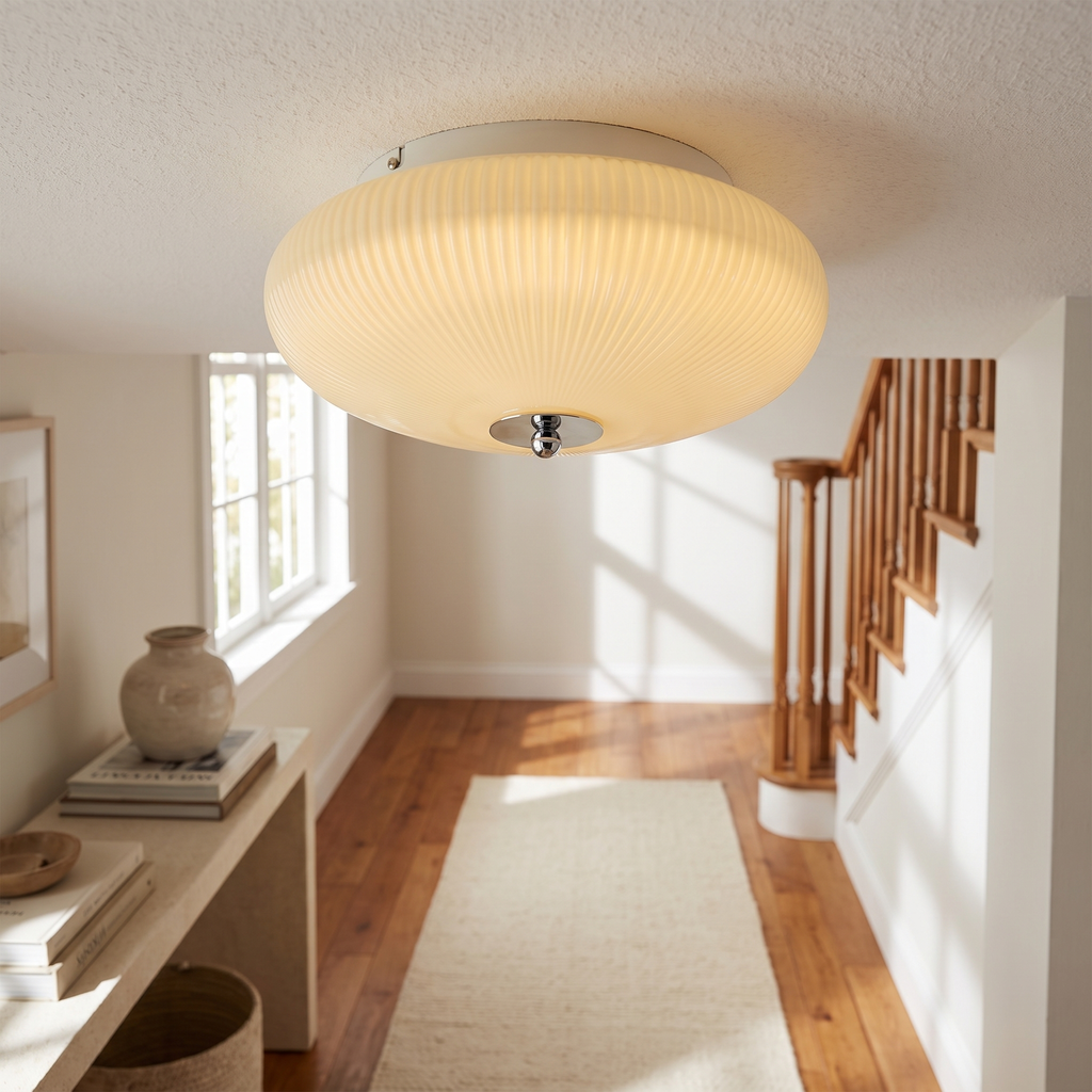 Ribbed Dome LED Flush Ceiling Light in a hallway