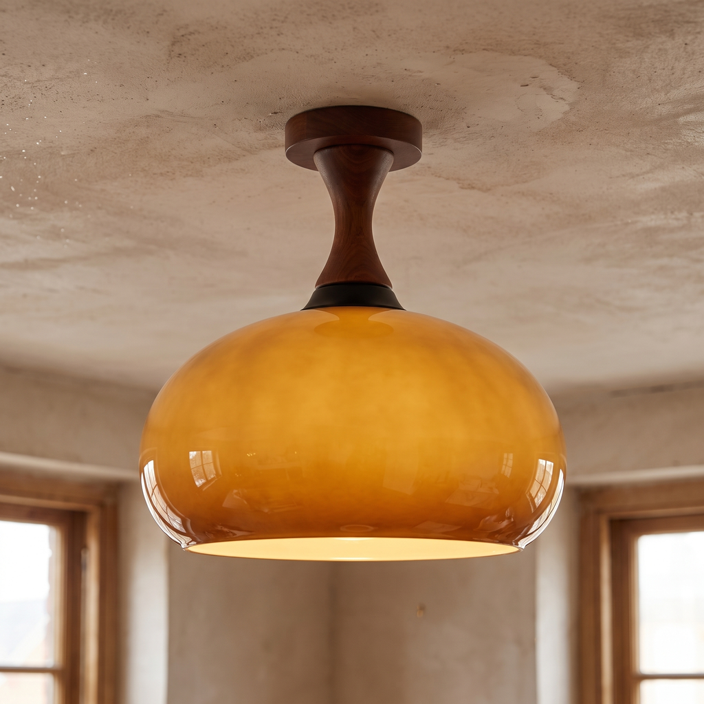Caramel Glass Walnut Dome Ceiling Light close-up detail
