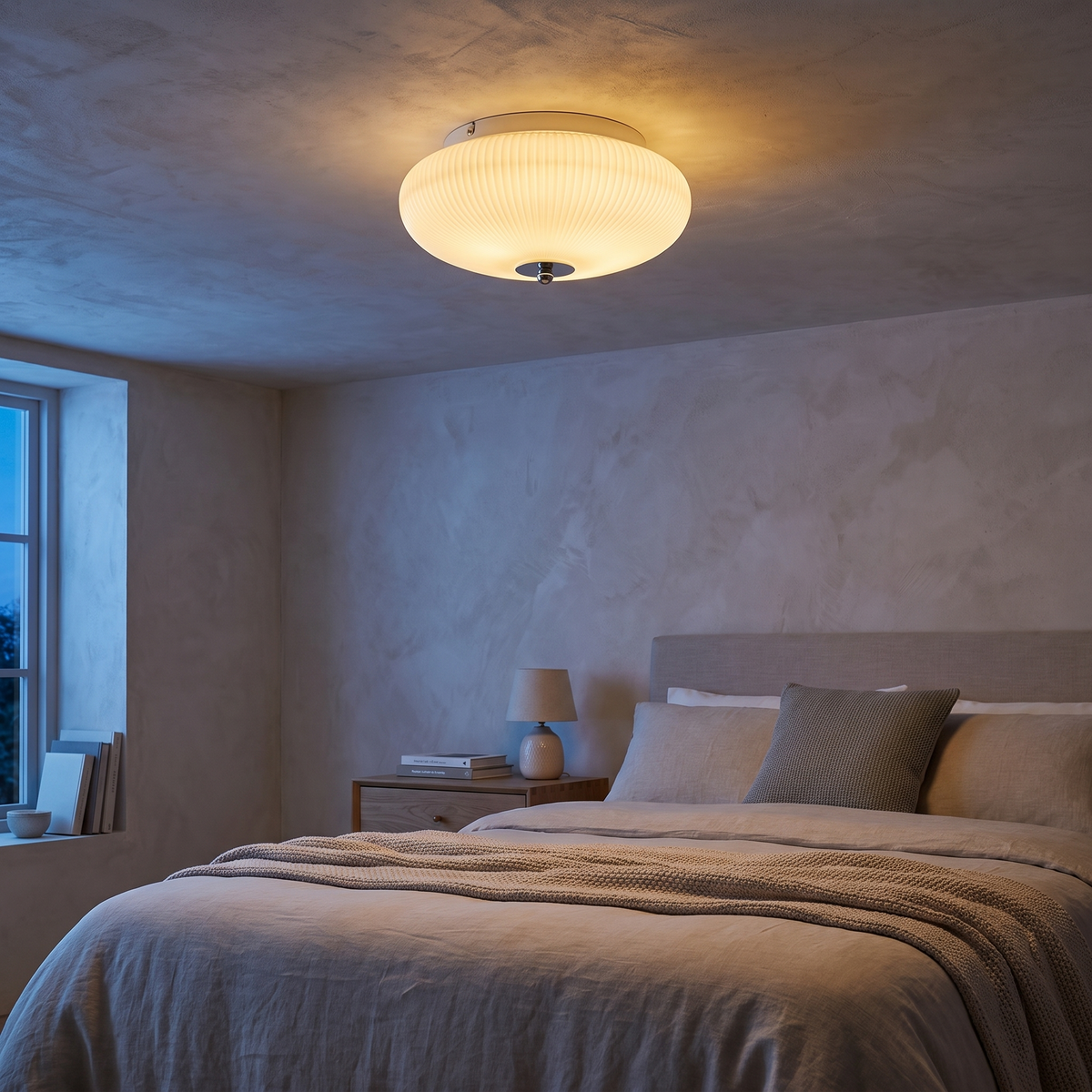 Ribbed Dome LED Flush Ceiling Light in a bedroom