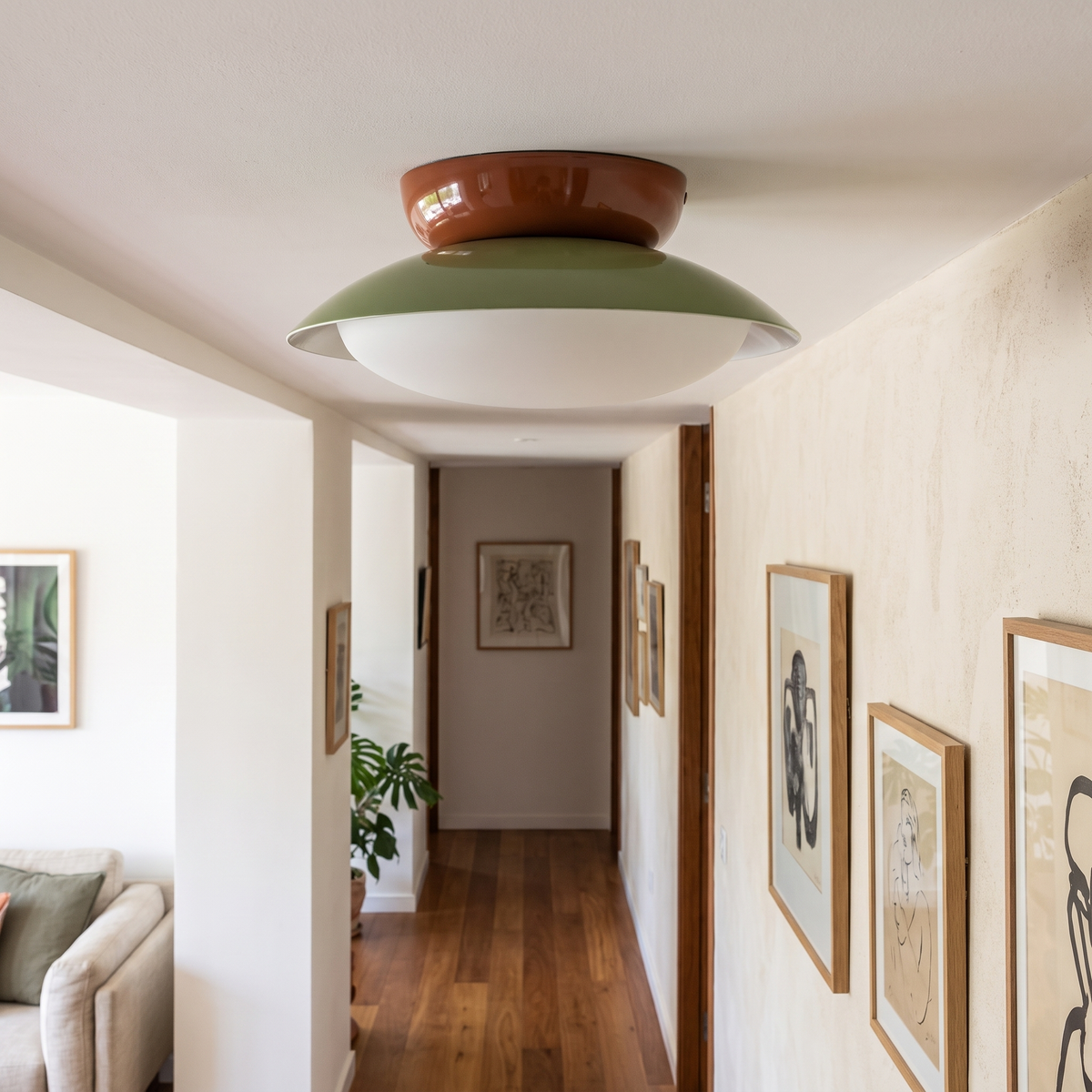 Mushroom Dome LED Flush Ceiling Light in a hallway