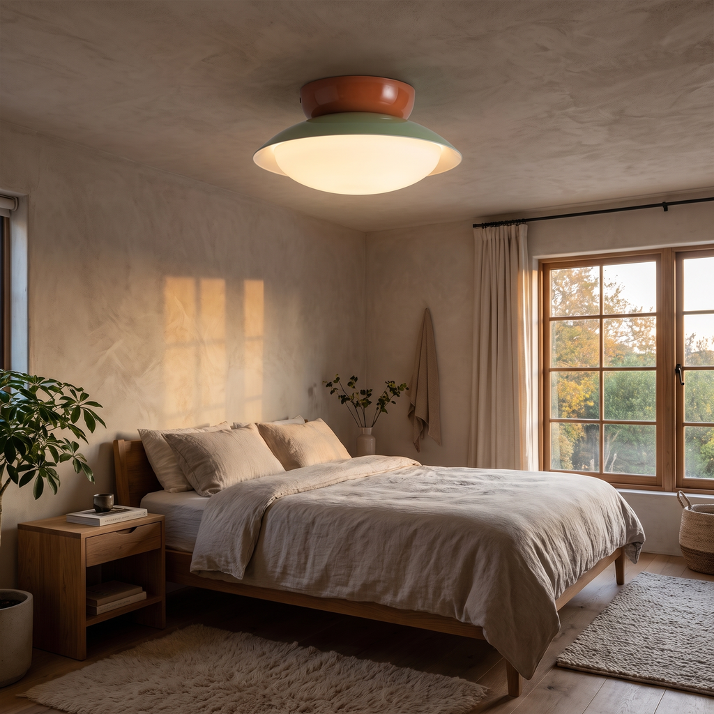 Mushroom Dome LED Flush Ceiling Light in a bedroom