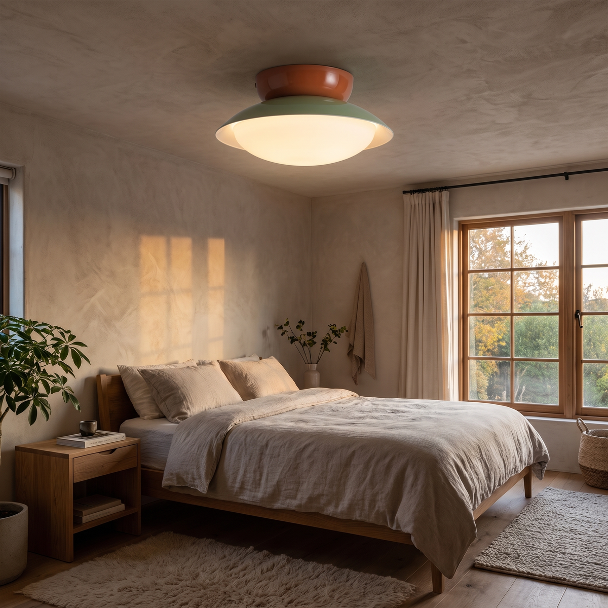 Mushroom Dome LED Flush Ceiling Light in a bedroom