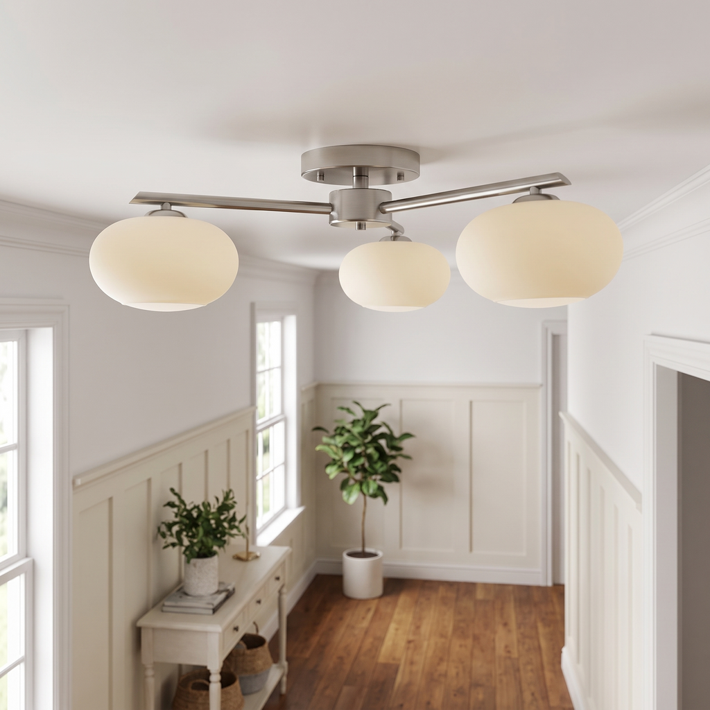 Branching Glass Globe Semi-Flush Ceiling Light in a hallway