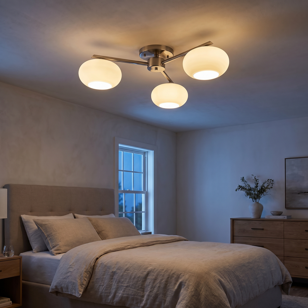 Branching Glass Globe Semi-Flush Ceiling Light in a bedroom
