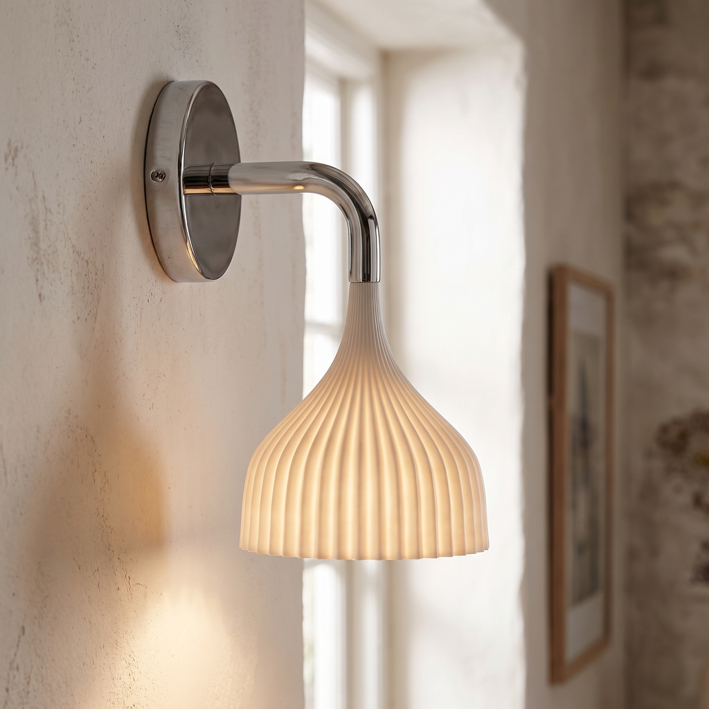 Pleated Bell Shade Curved Arm Wall Light close-up detail