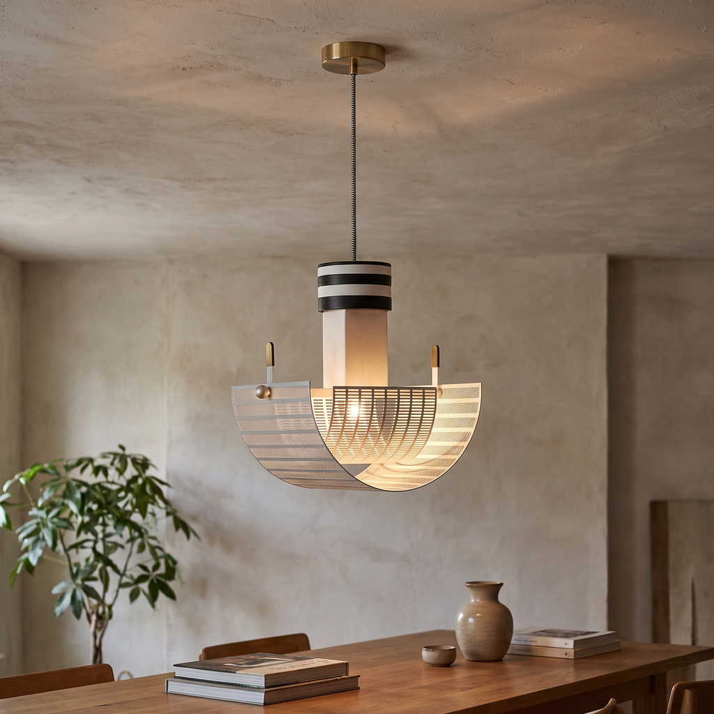 Striped Bowl Perforated Shade Pendant Lamp close-up detail