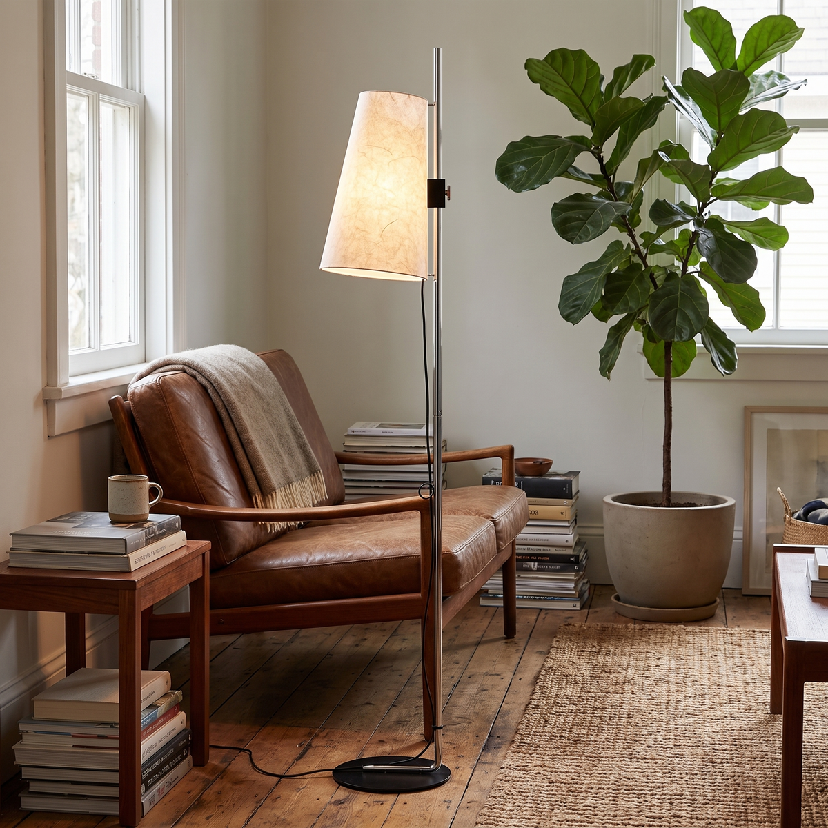 Tapered Rice Paper Shade Chrome Floor Lamp close-up detail