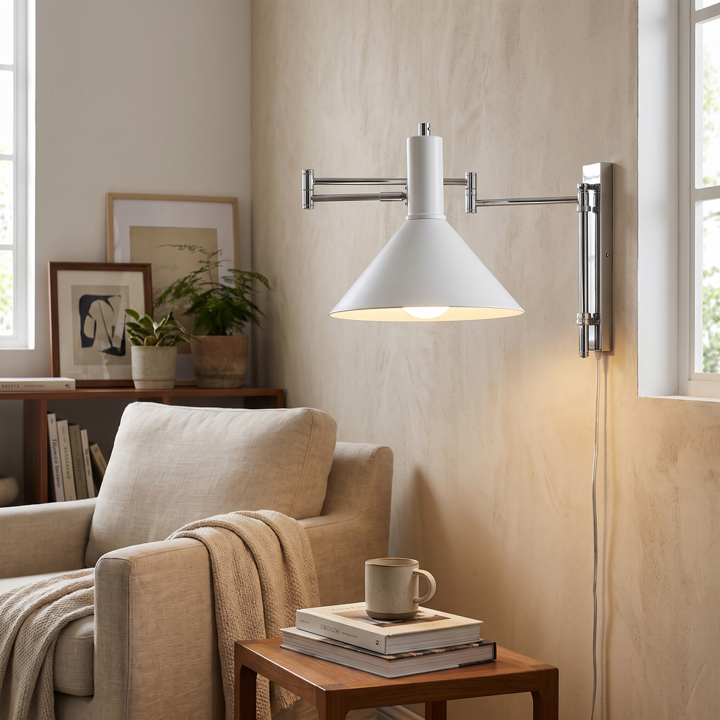 Swing Arm Plug-In Metal Wall Lamp – side profile