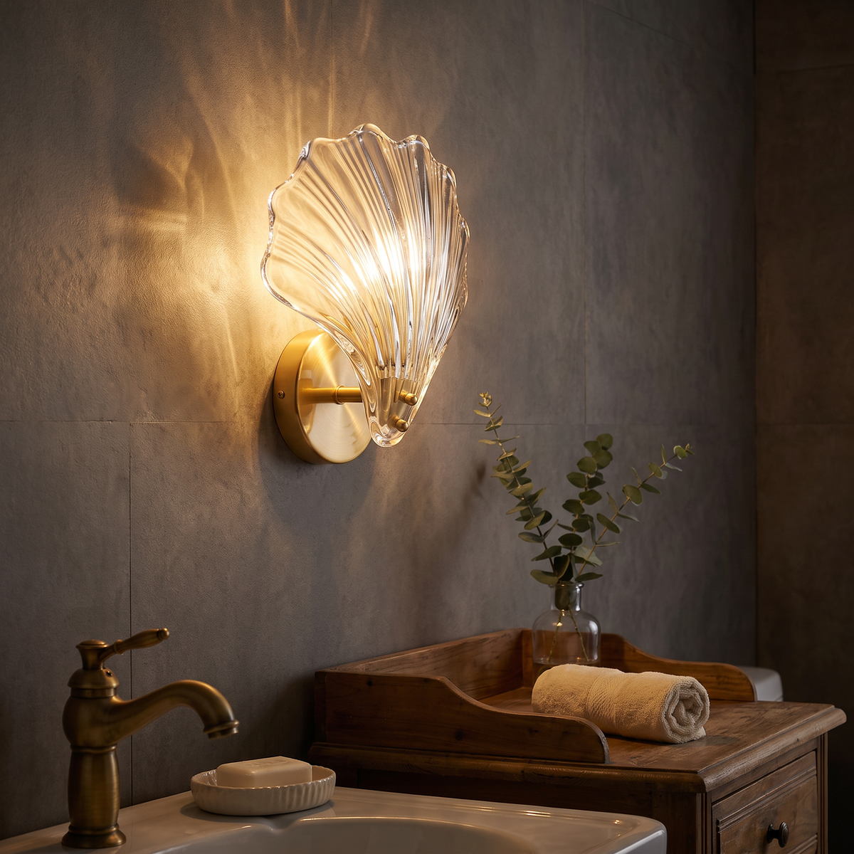 Sculptural Glass Shell LED Wall Sconce – evening glow