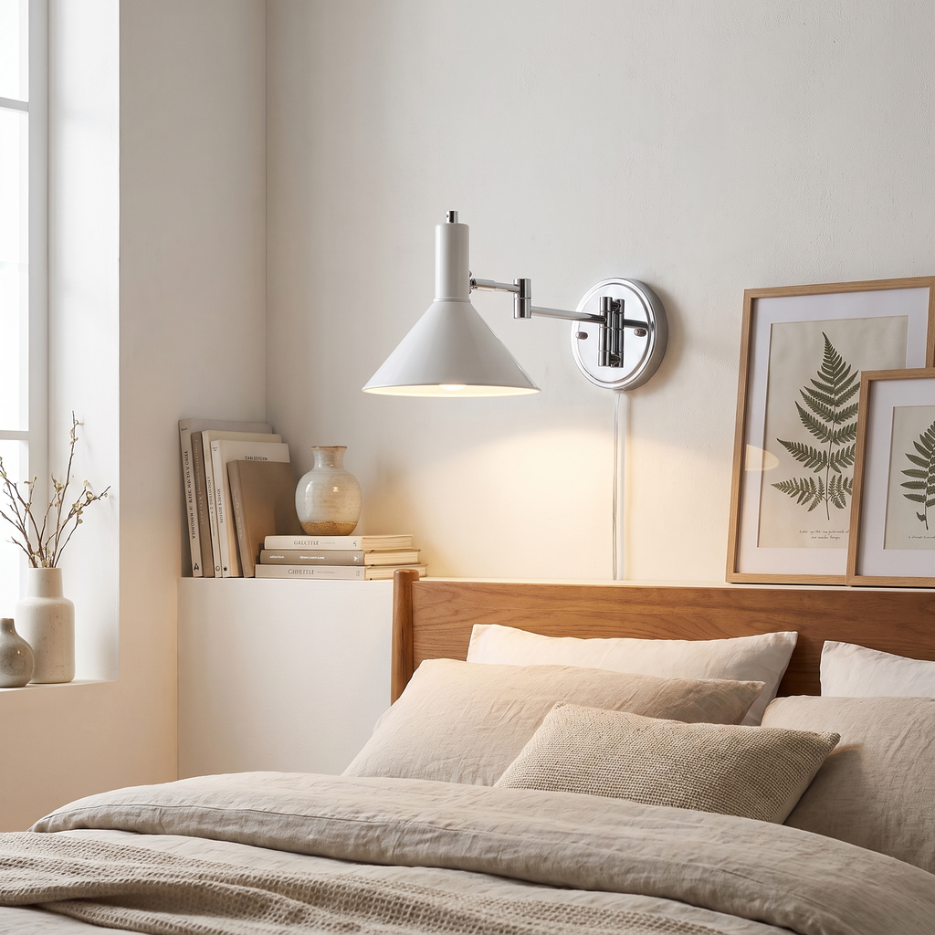 Swing Arm Plug-In Metal Wall Lamp – front view