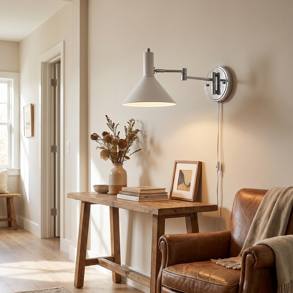 Swing Arm Plug-In Metal Wall Lamp – room view