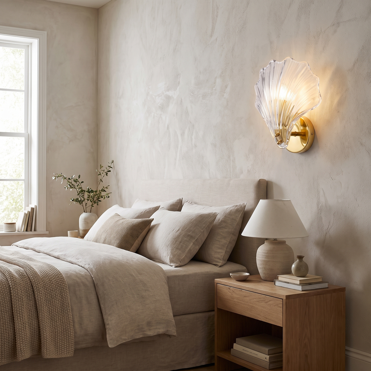 Sculptural Glass Shell LED Wall Sconce – room view
