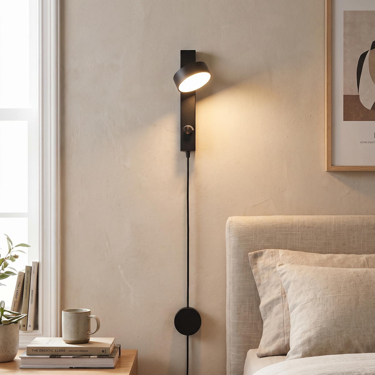 Dimmable Adjustable-Head Plug-In Wall Sconce – front view