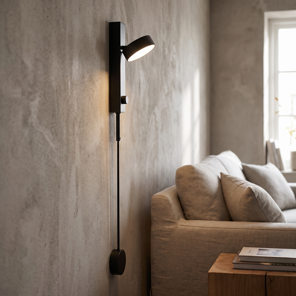 Dimmable Adjustable-Head Plug-In Wall Sconce – side profile