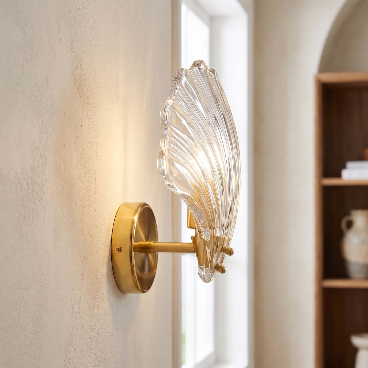 Sculptural Glass Shell LED Wall Sconce – side profile