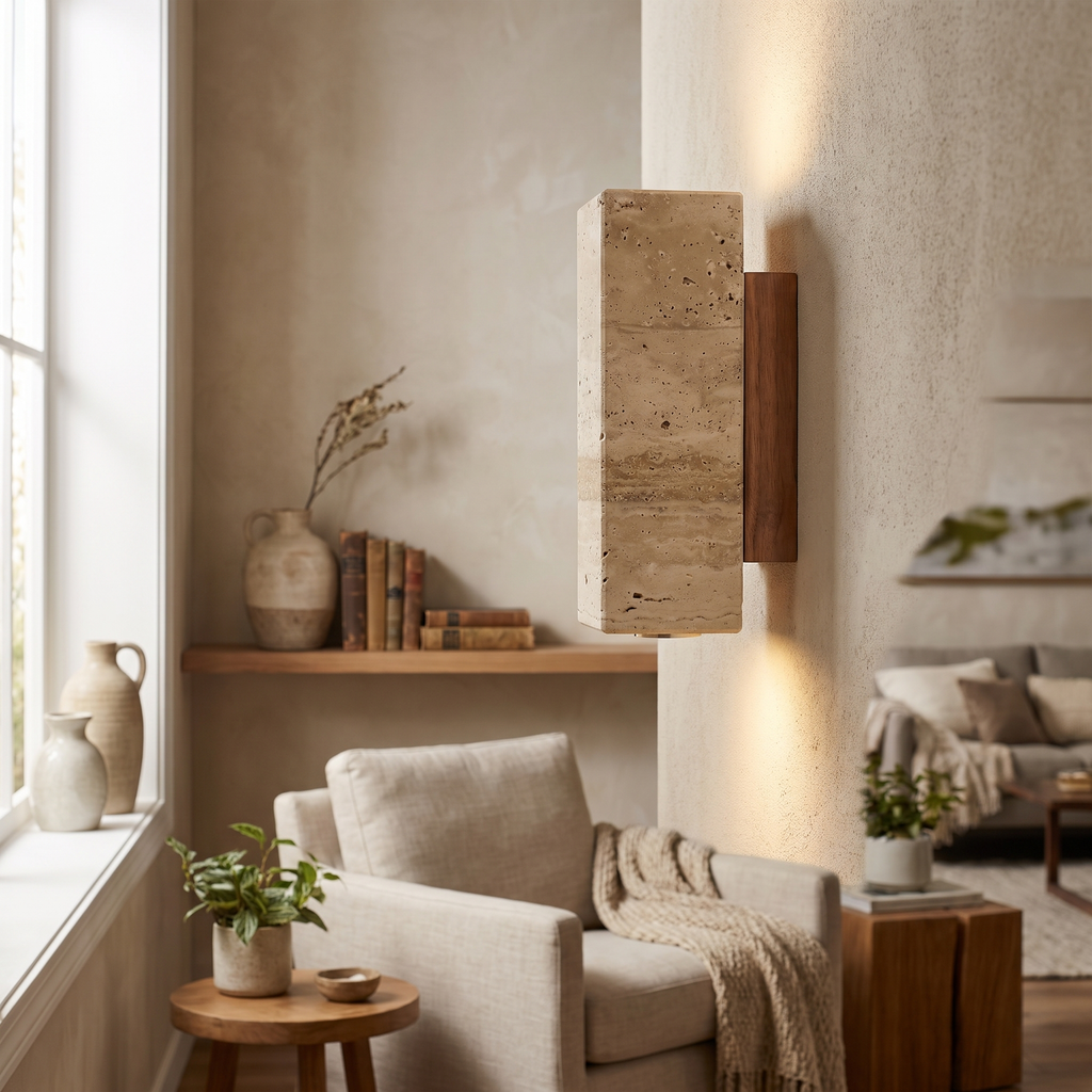 Travertine Cylinder LED Wall Sconce – side profile