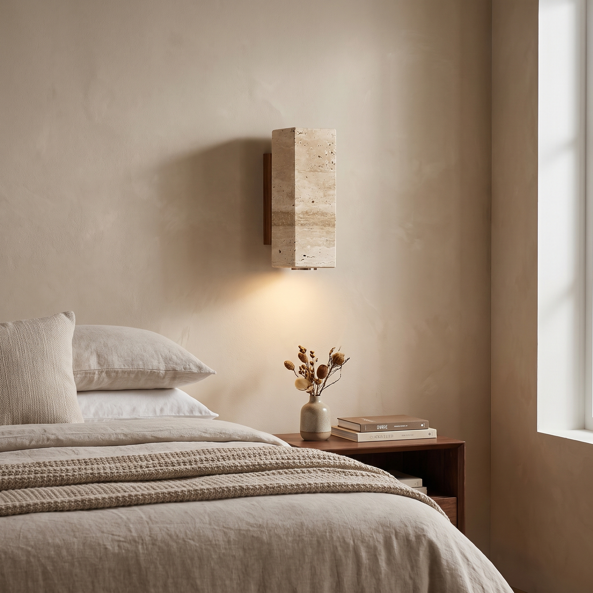 Travertine Cylinder LED Wall Sconce – front view