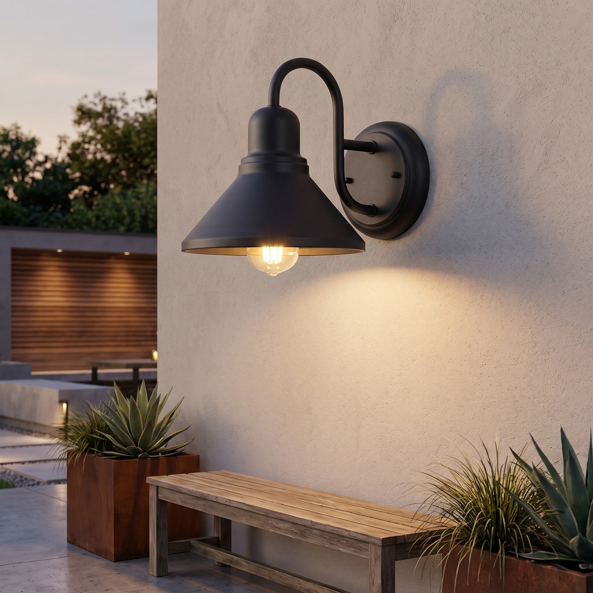 Gooseneck Barn Shade Outdoor Wall Light – side profile