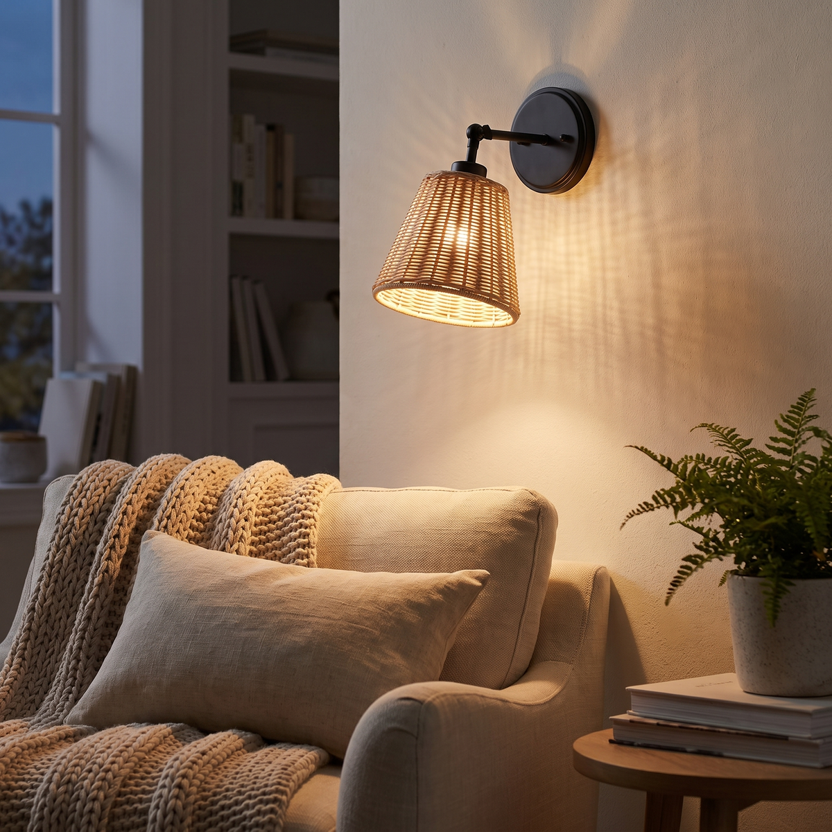 Battery-Operated Rattan Bell Wall Sconce – evening glow