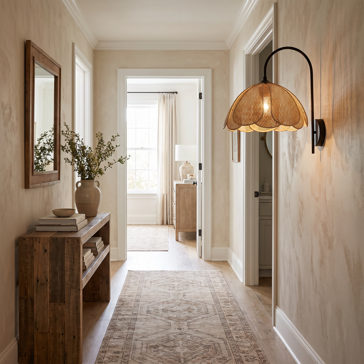 Petal Rattan Curved Arm Wall Sconce – room view
