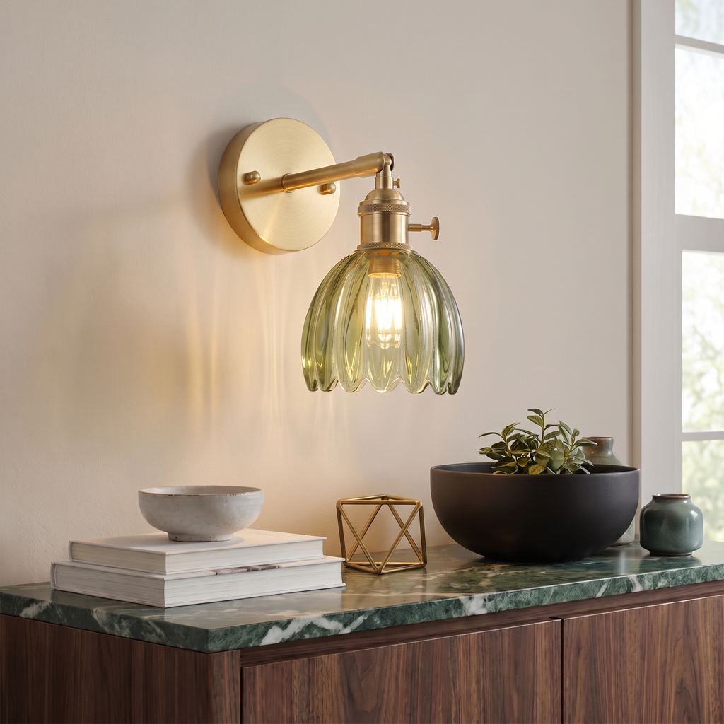 Adjustable Tulip Glass Wall Sconce – front view