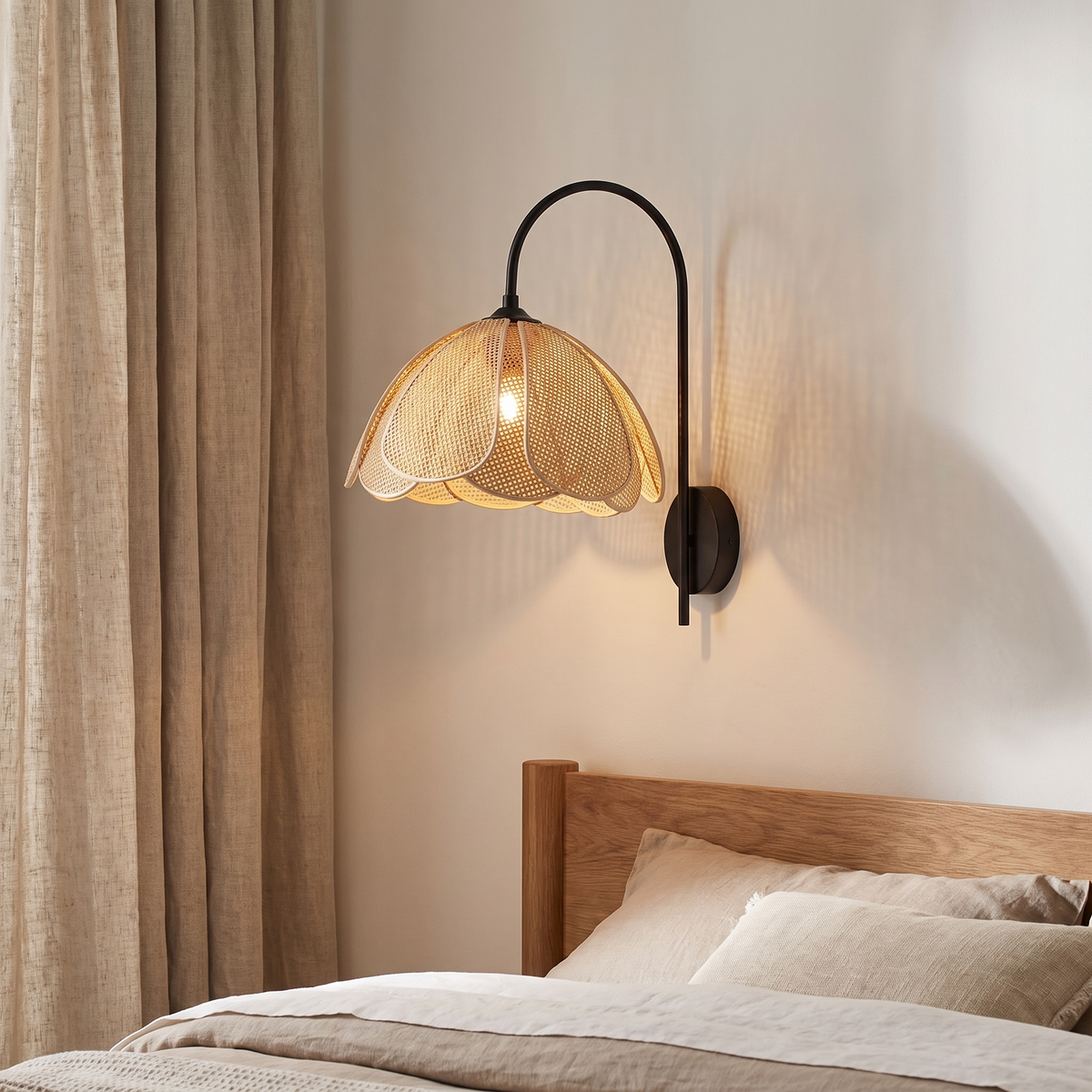 Petal Rattan Curved Arm Wall Sconce – front view