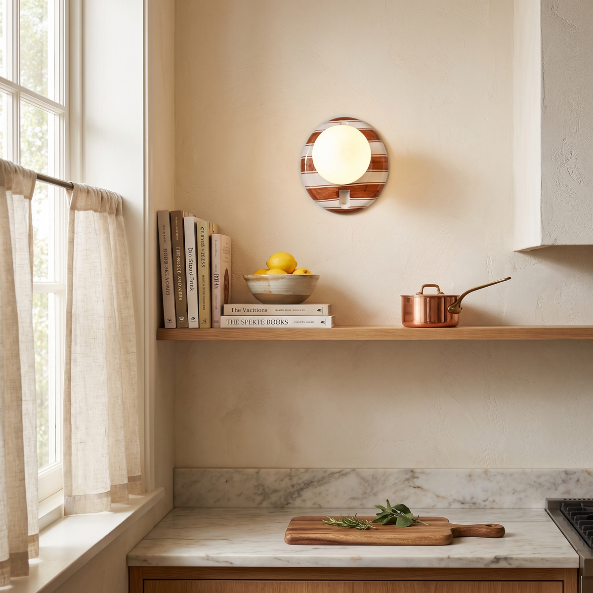Striped Ceramic Flush Mount Globe Wall Light – front view