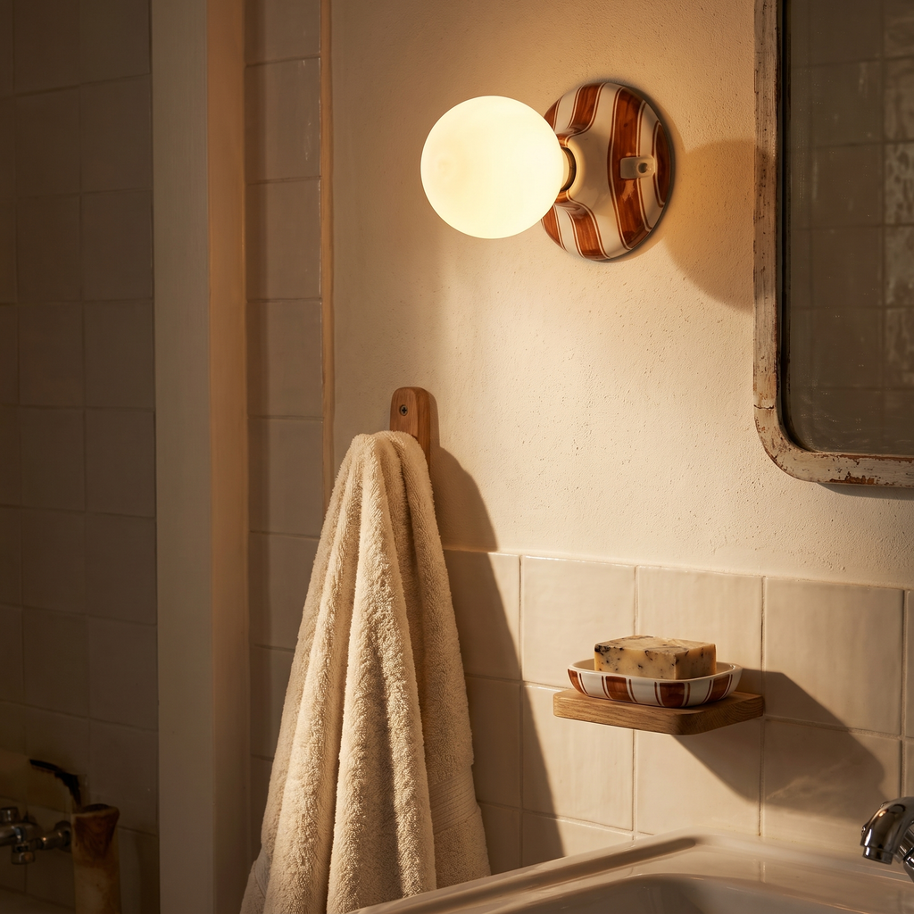Striped Ceramic Flush Mount Globe Wall Light – evening glow