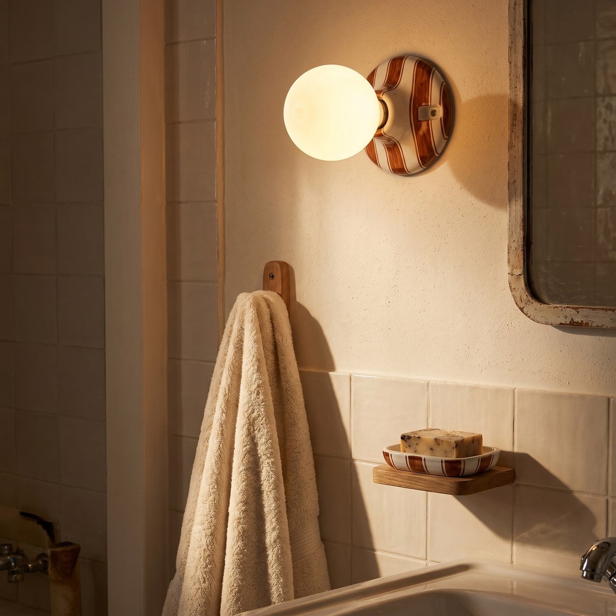 Striped Ceramic Flush Mount Globe Wall Light – evening glow