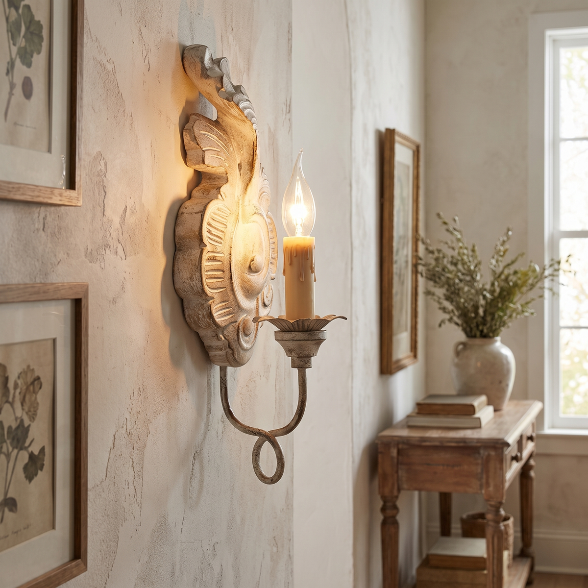 French Vintage Candle Wall Sconce – side profile