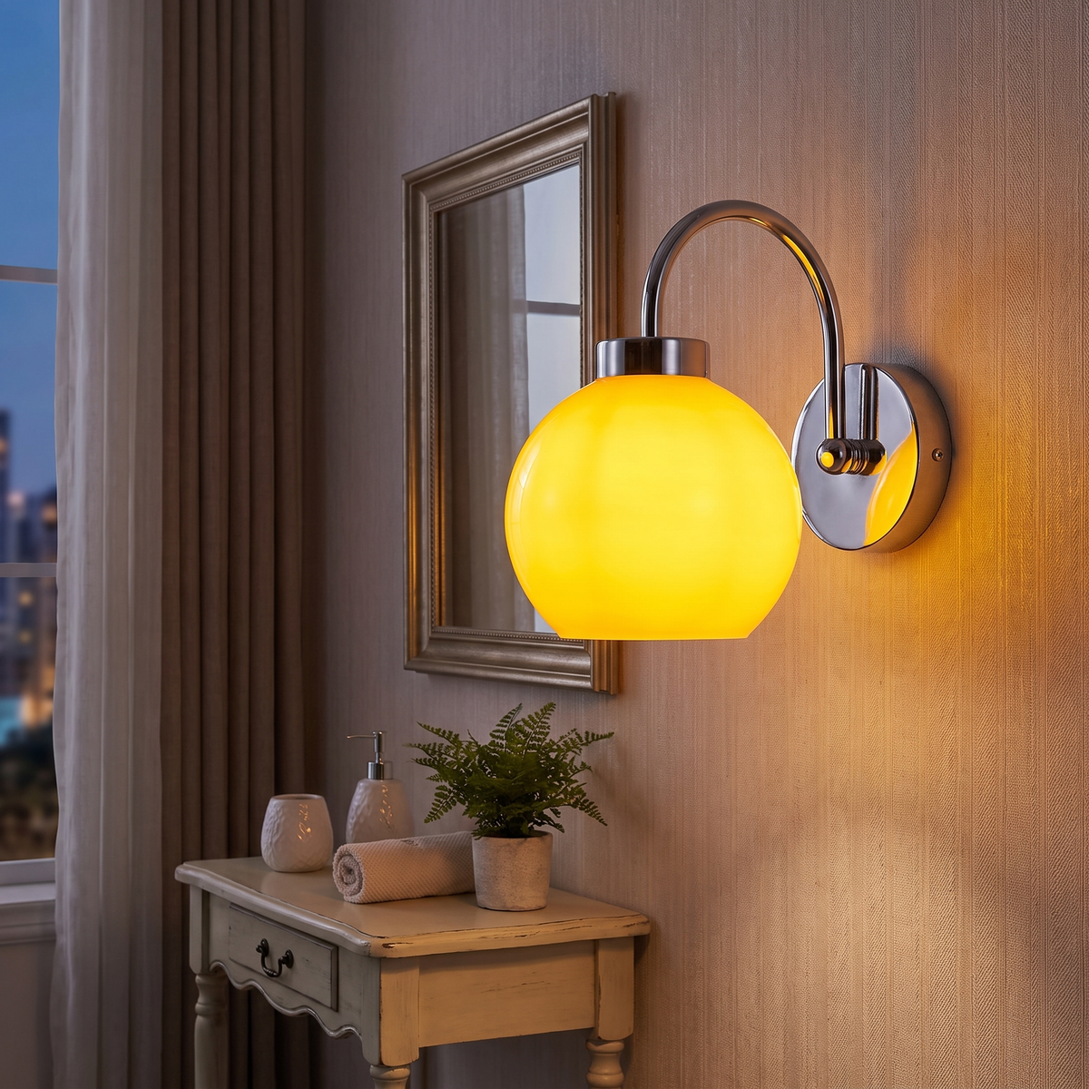 Glass Globe Shade Bathroom Wall Light – evening glow